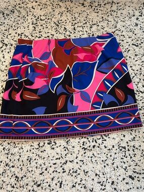 Plus Dex  Bold Floral Mini Skirt in Pink, Blue & Brown